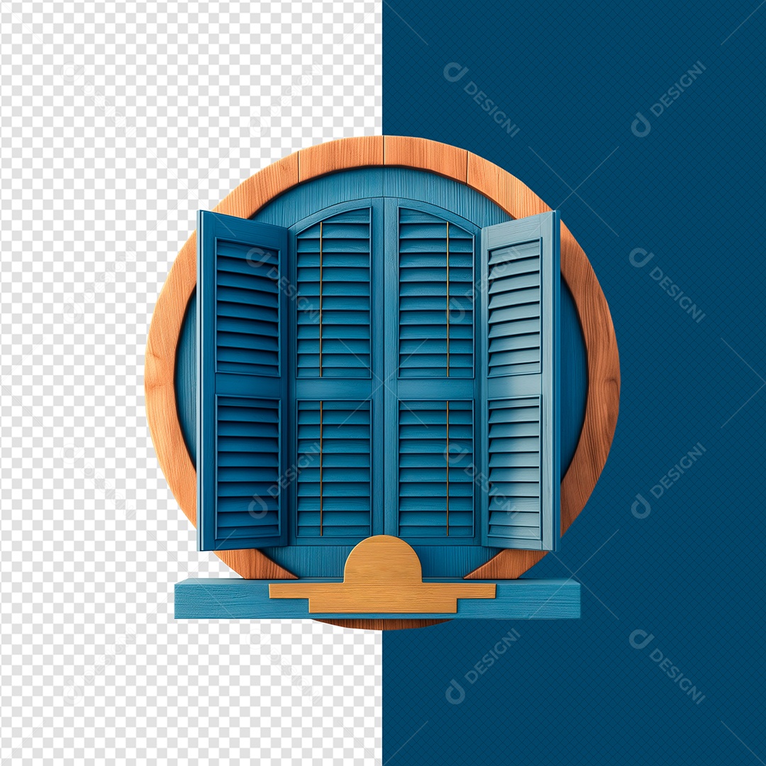Elemento 3D Janela de Madeira para Composição PSD
