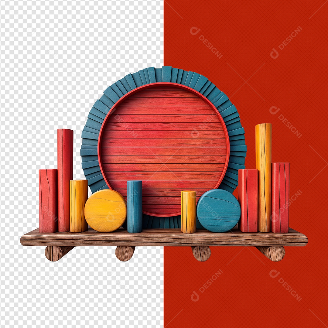 Placa de Madeira Redonda Elemento 3D para Composição PSD