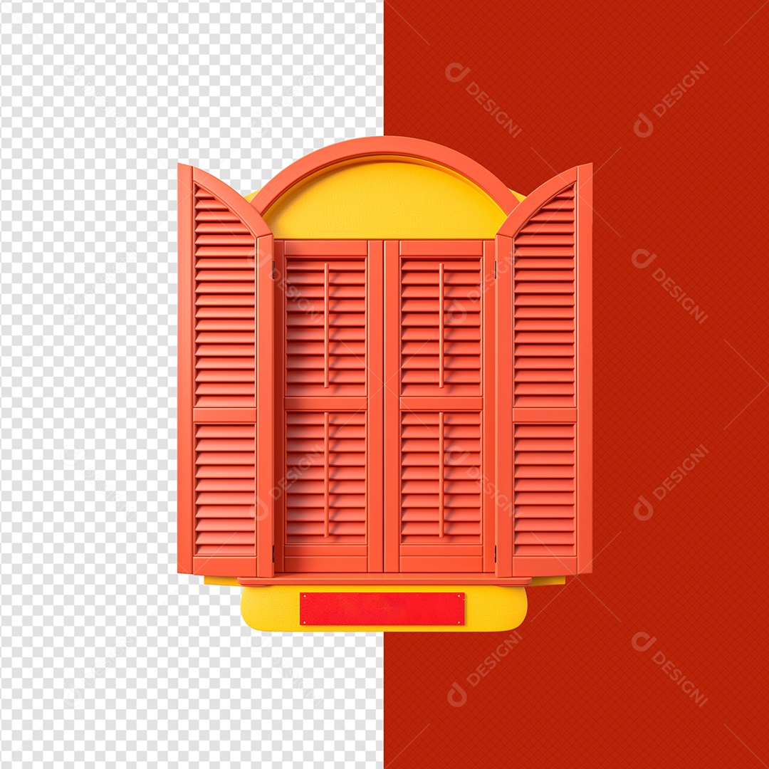 Wooden Window 3D Element for PSD Composition