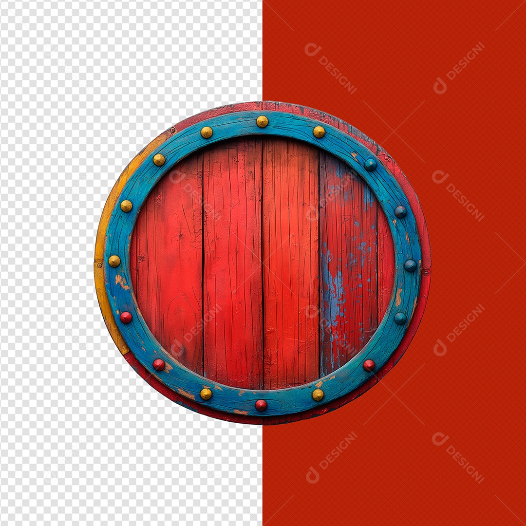 Placa de Madeira Redonda Elemento 3D para Composição PSD