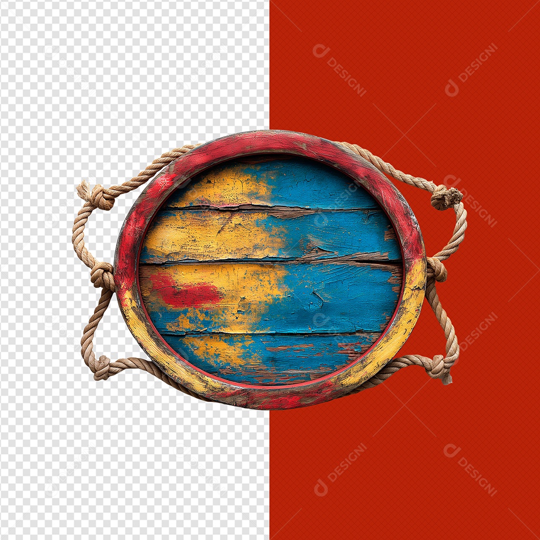 Placa de Madeira Redonda Colorida Elemento 3D para Composição PSD