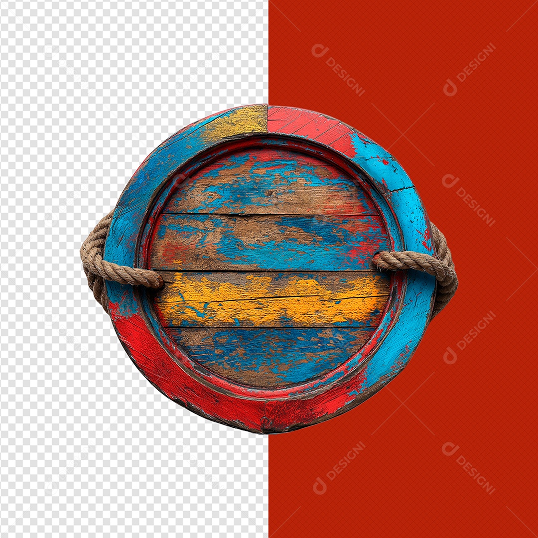 Placa de Madeira Redonda Colorida Elemento 3D para Composição PSD