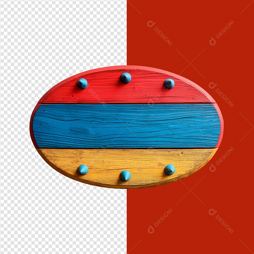 Placa de Madeira Redonda Colorida Elemento 3D para Composição PSD