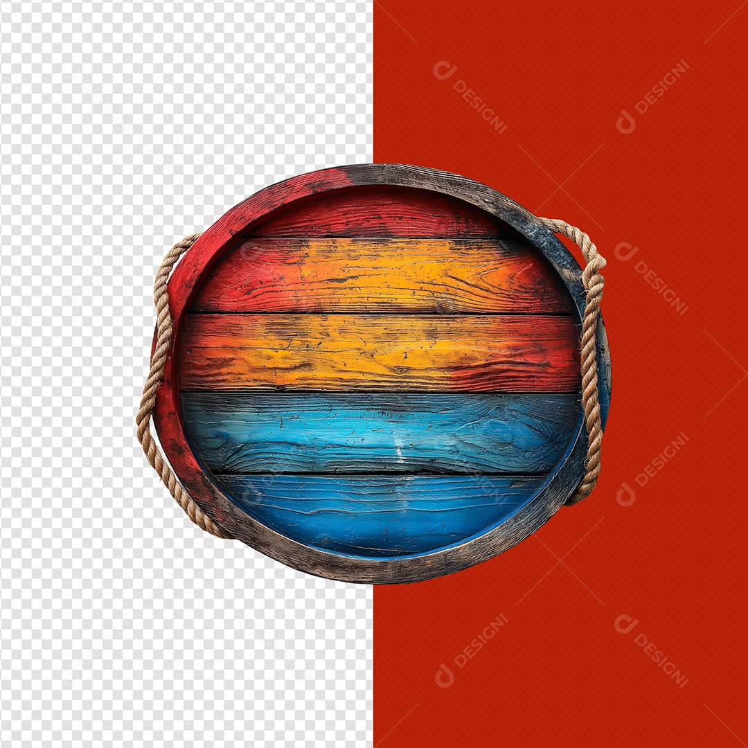 Placa de Madeira Redonda Colorida Elemento 3D para Composição PSD