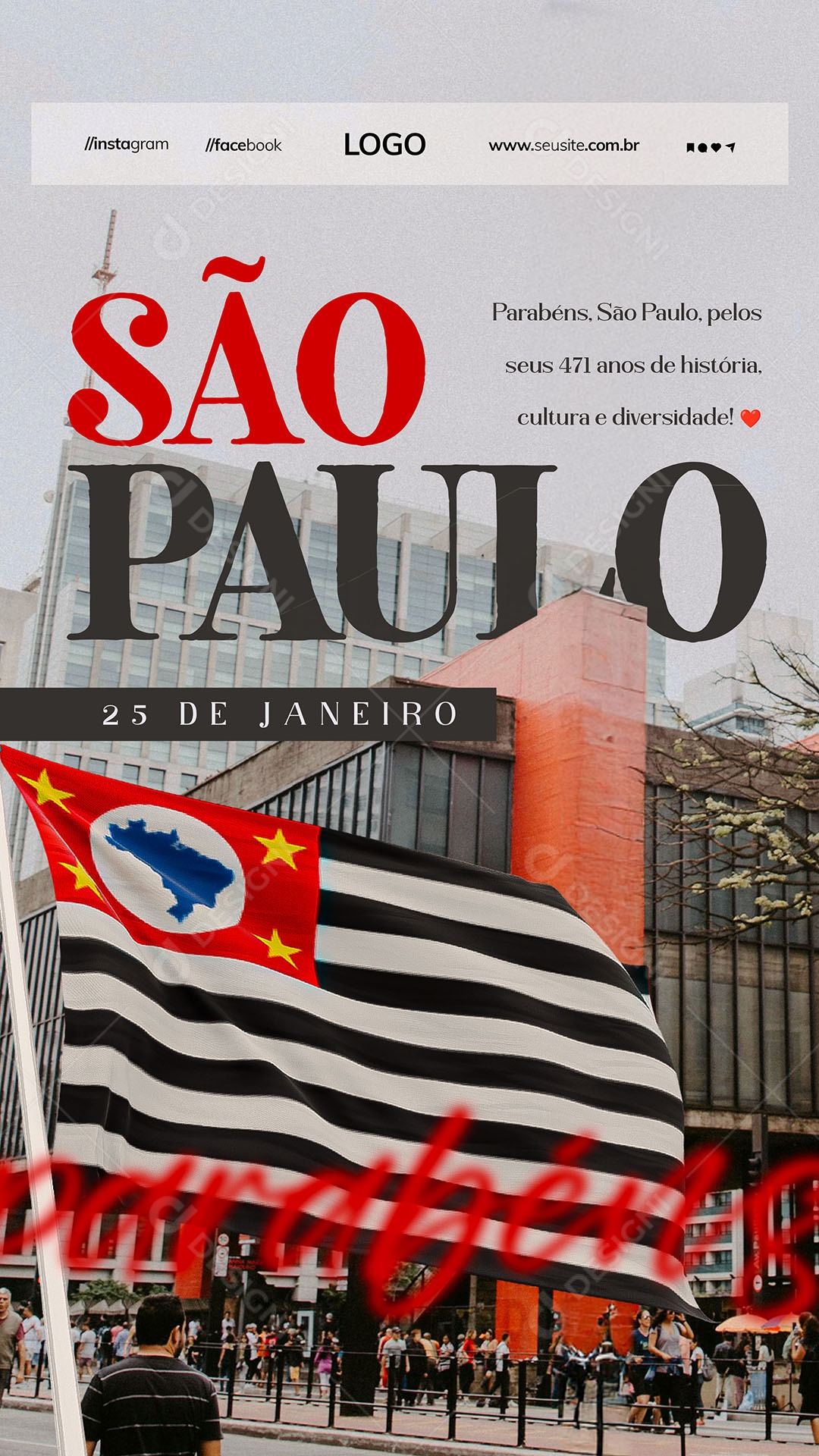 Story São Paulo 25 De Janeiro Parabéns Social Media PSD Editável