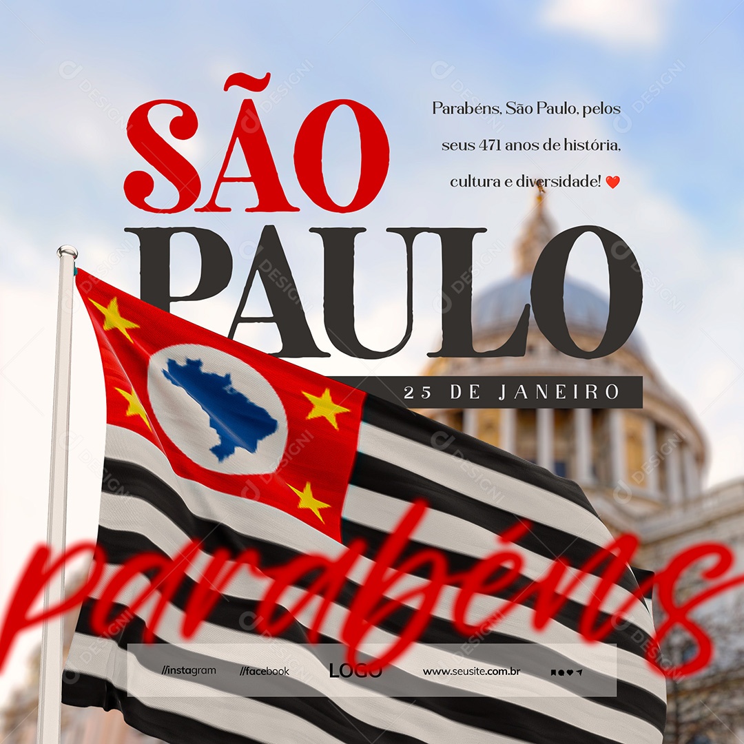 Aniversário de São Paulo 25 De Janeiro Social Media PSD Editável