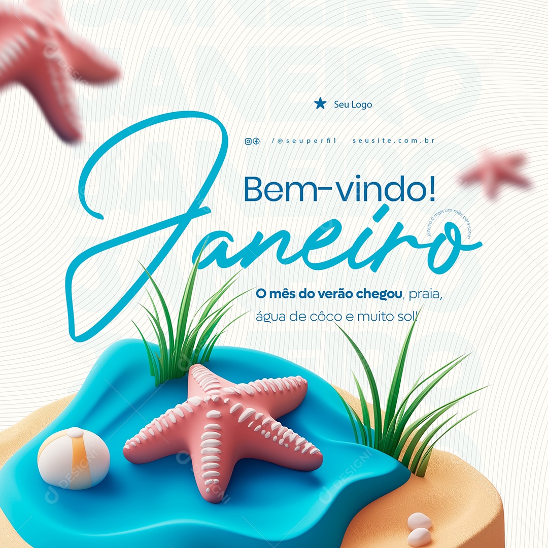 Bem Vindo Janeiro Mês do Verão Chegou Social Media PSD Editável