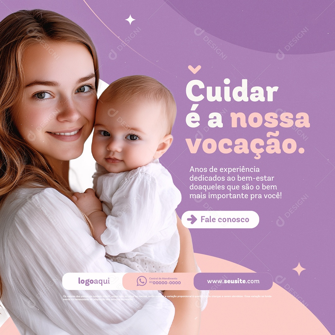 Babá Cuidar é a Nossa Vocação Social Media PSD Editável