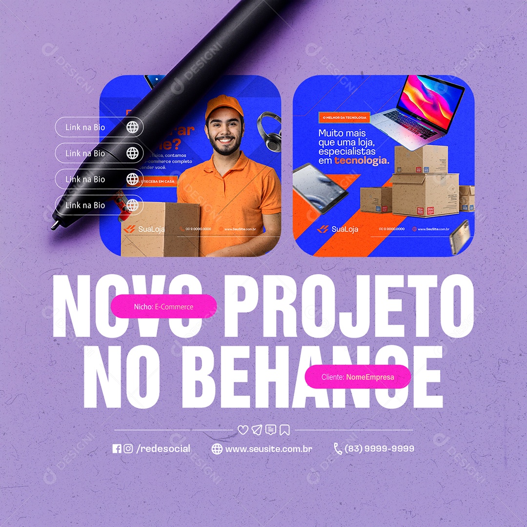 Social Media Portfólio Novo Projeto no Behance PSD Editável