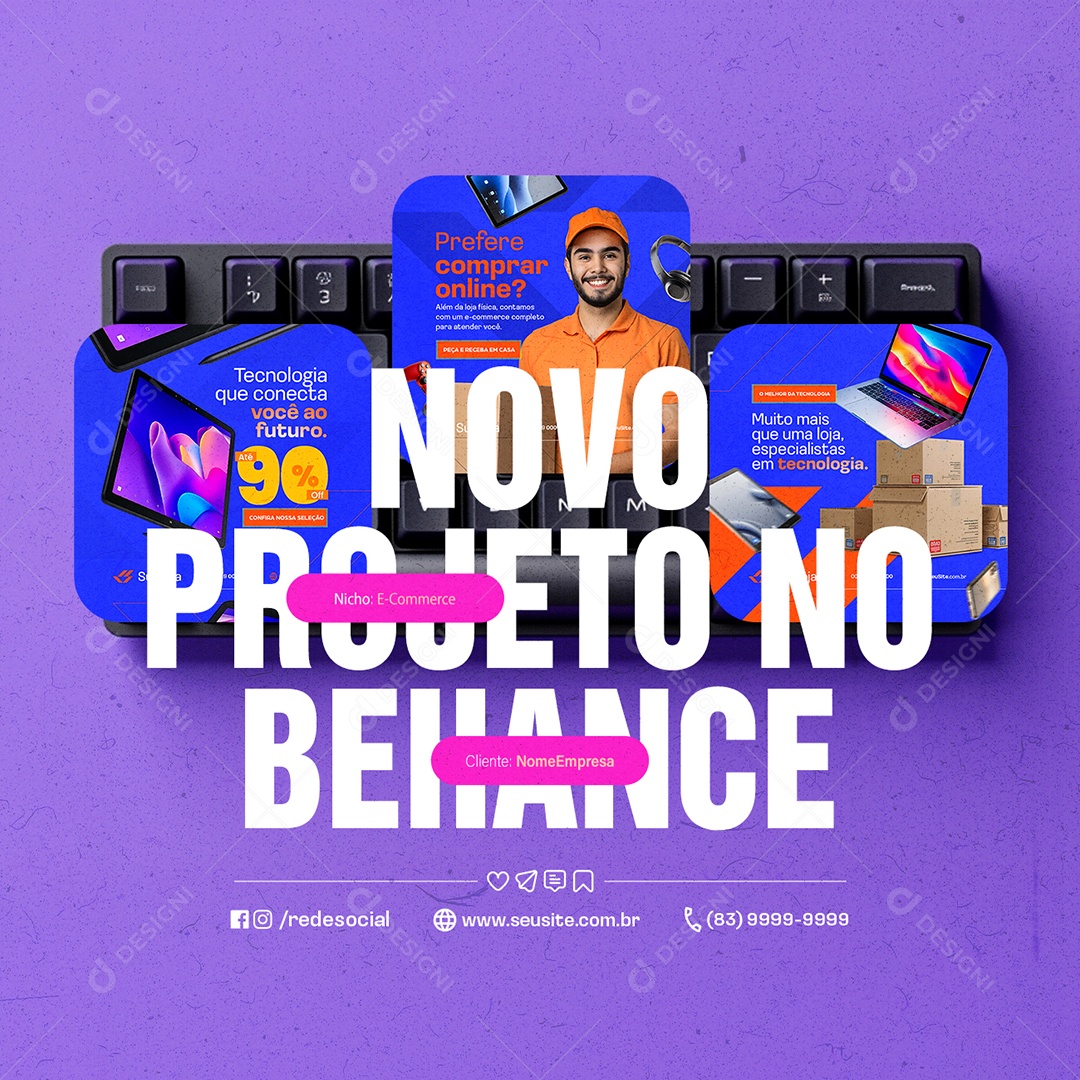 Portfólio Novo Projeto no Behance Social Media PSD Editável