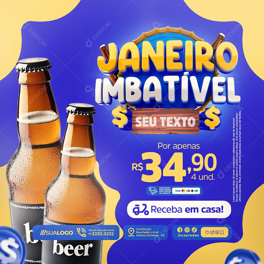 Janeiro Imbatível Cervejaria Cerveja Social Media PSD Editável