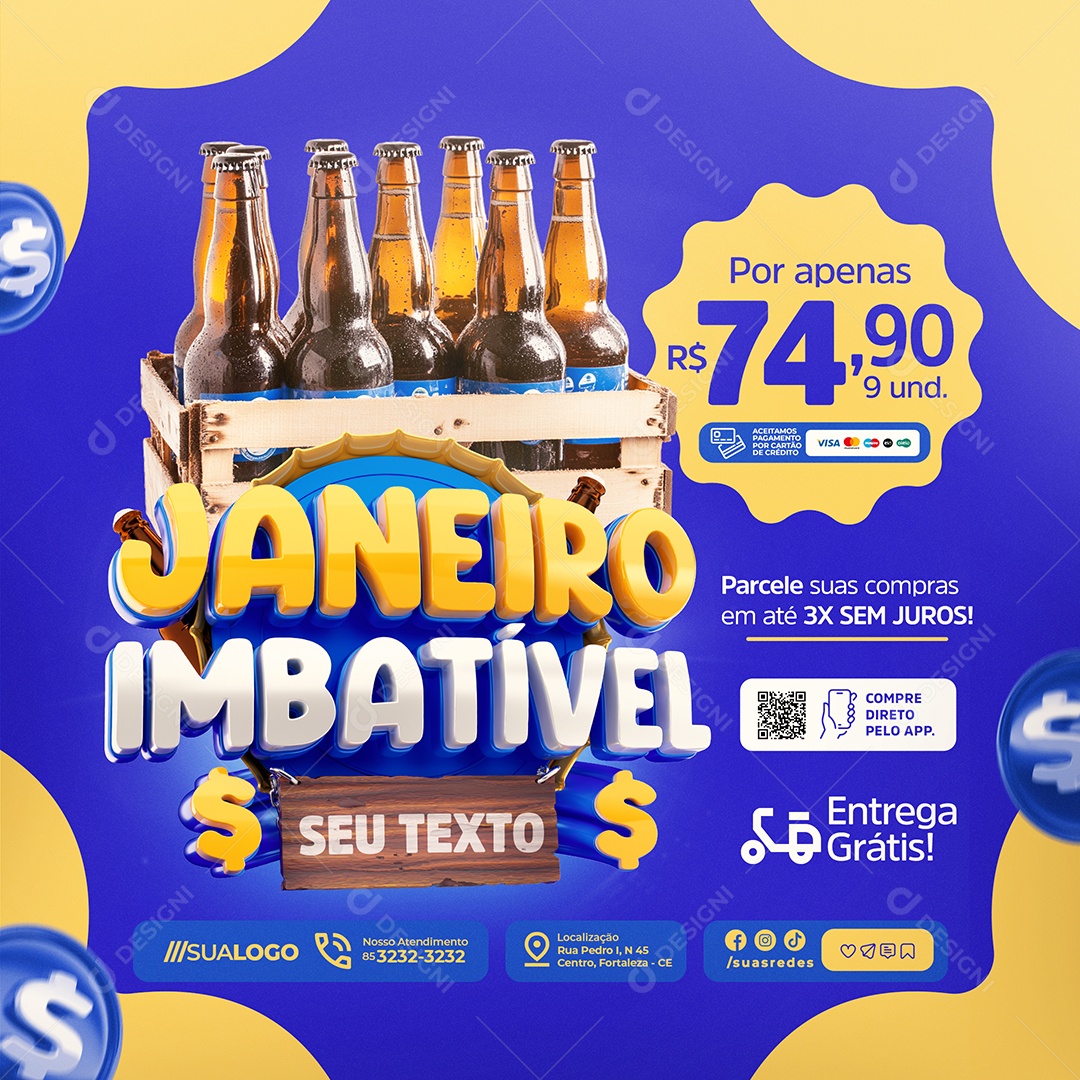 Janeiro Imbatível Cervejaria Parcele suas Compras Social Media PSD Editável