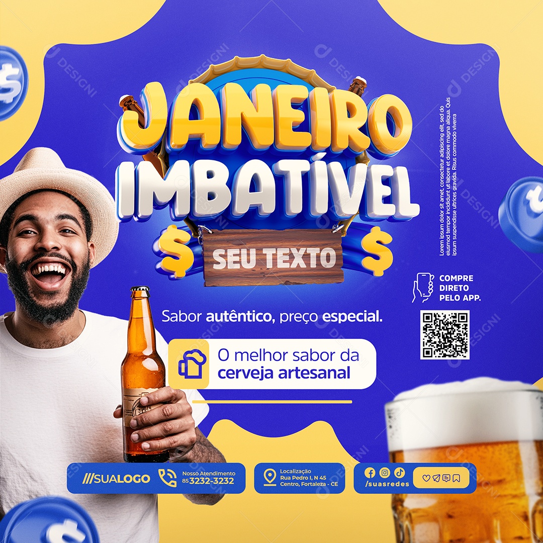 Janeiro Imbatível Cervejaria Sabor Autêntico Social Media PSD Editável