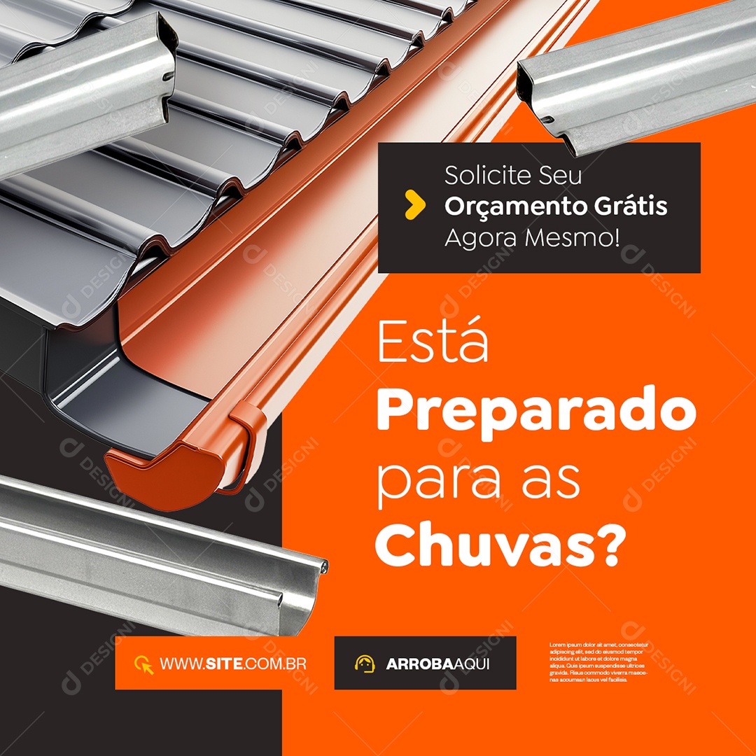 Materiais de Construção Calhas e Rufos Está Preparado para as Chuvas Social Media PSD Editável