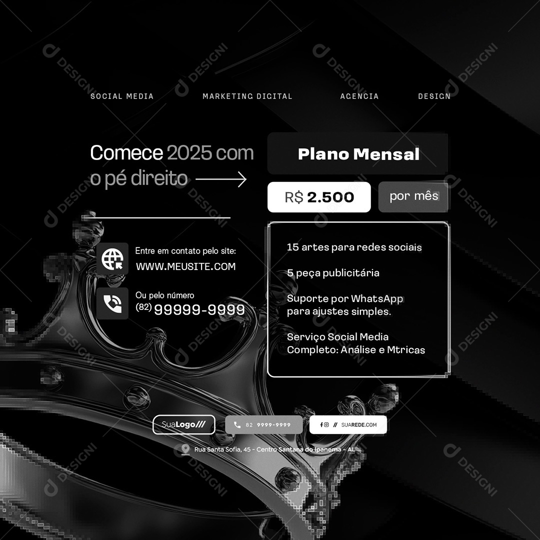 Marketing Digitial Comece 2025 Lucrando Plano Mensal Social Media PSD Editável