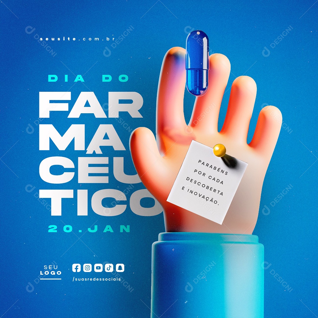 Dia do Farmacêutico 20 de Janeiro Parabéns Social Media PSD Editável