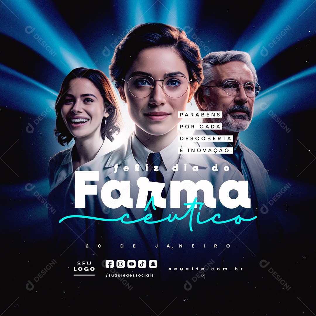 Feliz Dia do Farmacêutico 20 de Janeiro Parabéns Social Media PSD Editável