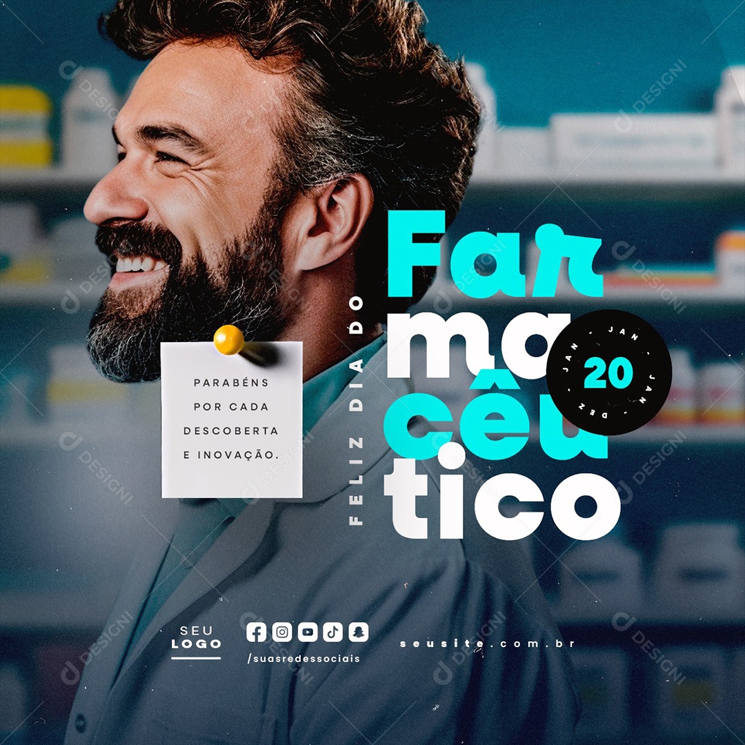 Feliz Dia do Farmacêutico 20 de Janeiro Social Media PSD Editável