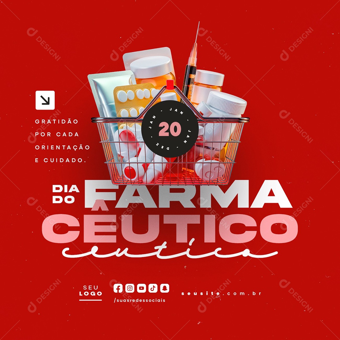 Dia do Farmacêutico 20 de Janeiro Gratidão Por Cada Orientação Social Media PSD Editável