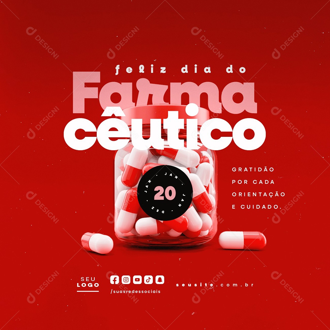 Feliz Dia do Farmacêutico 20 de Janeiro Social Media PSD Editável