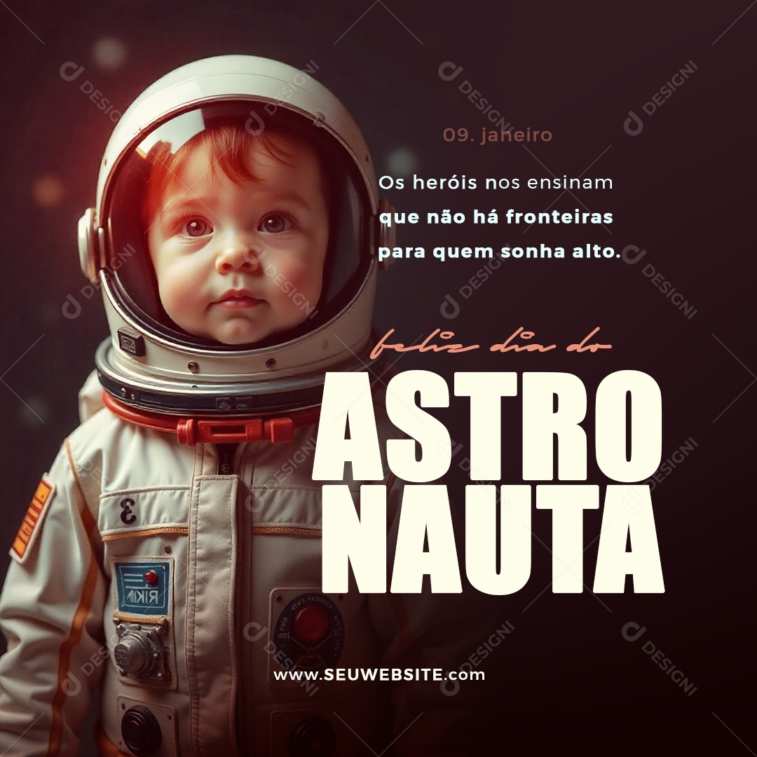 Feliz Dia do Astronauta 09 de Janeiro Social Media PSD Editável