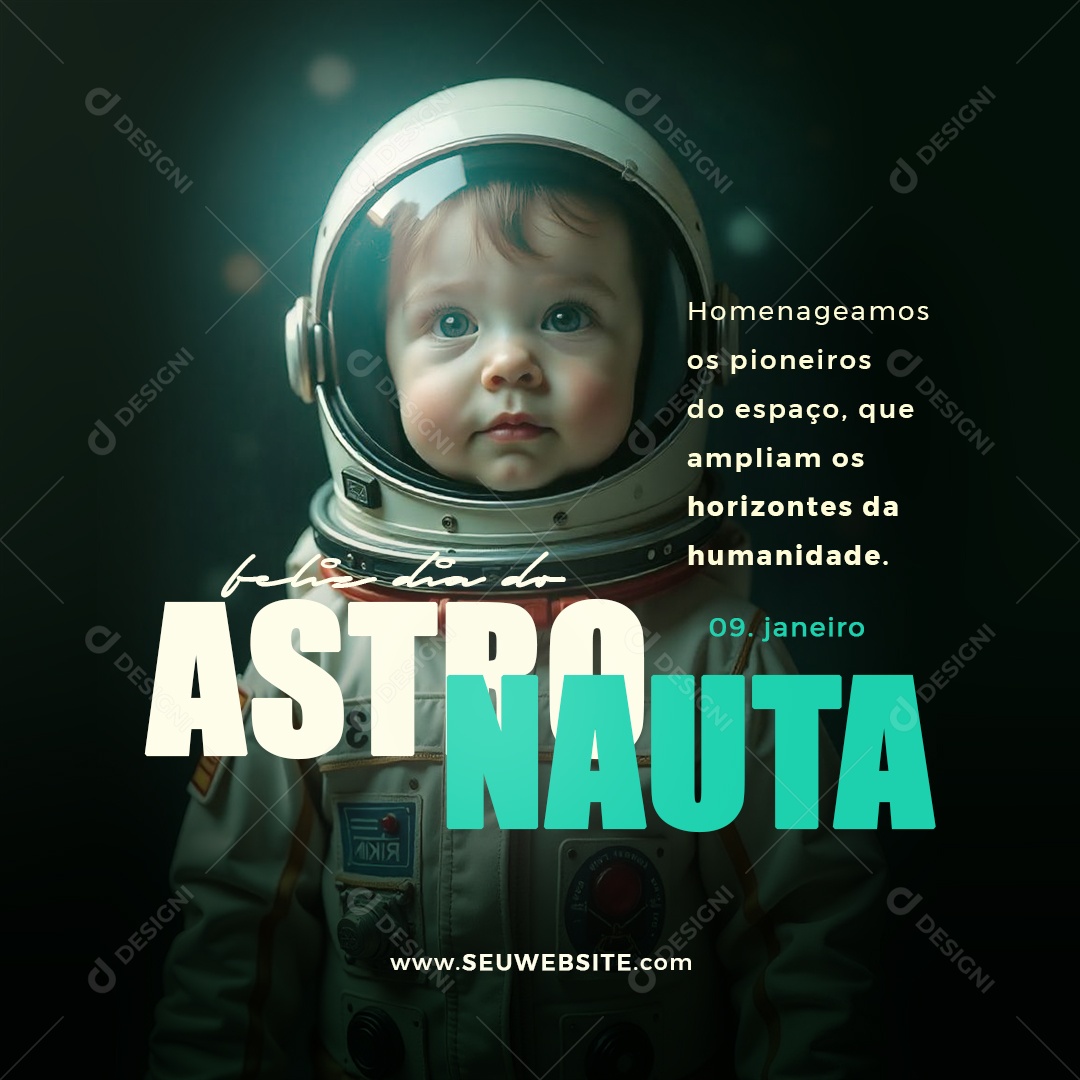 Feliz Dia do Astronauta 09 de Janeiro Social Media PSD Editável