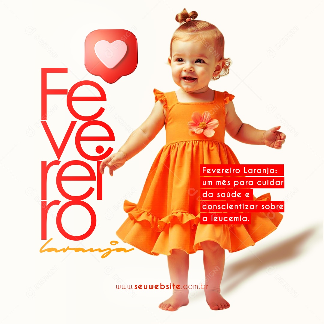 Fevereiro Laranja Campanha de Concretização Social Media PSD Editável