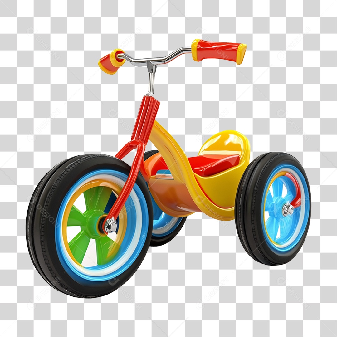 Bicicleta Infantil de Três Rodas Colorida PNG Transparente