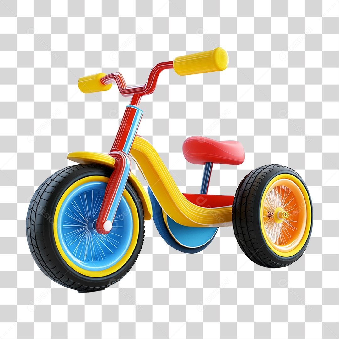 Bicicleta Infantil de Três Rodas Colorida PNG Transparente