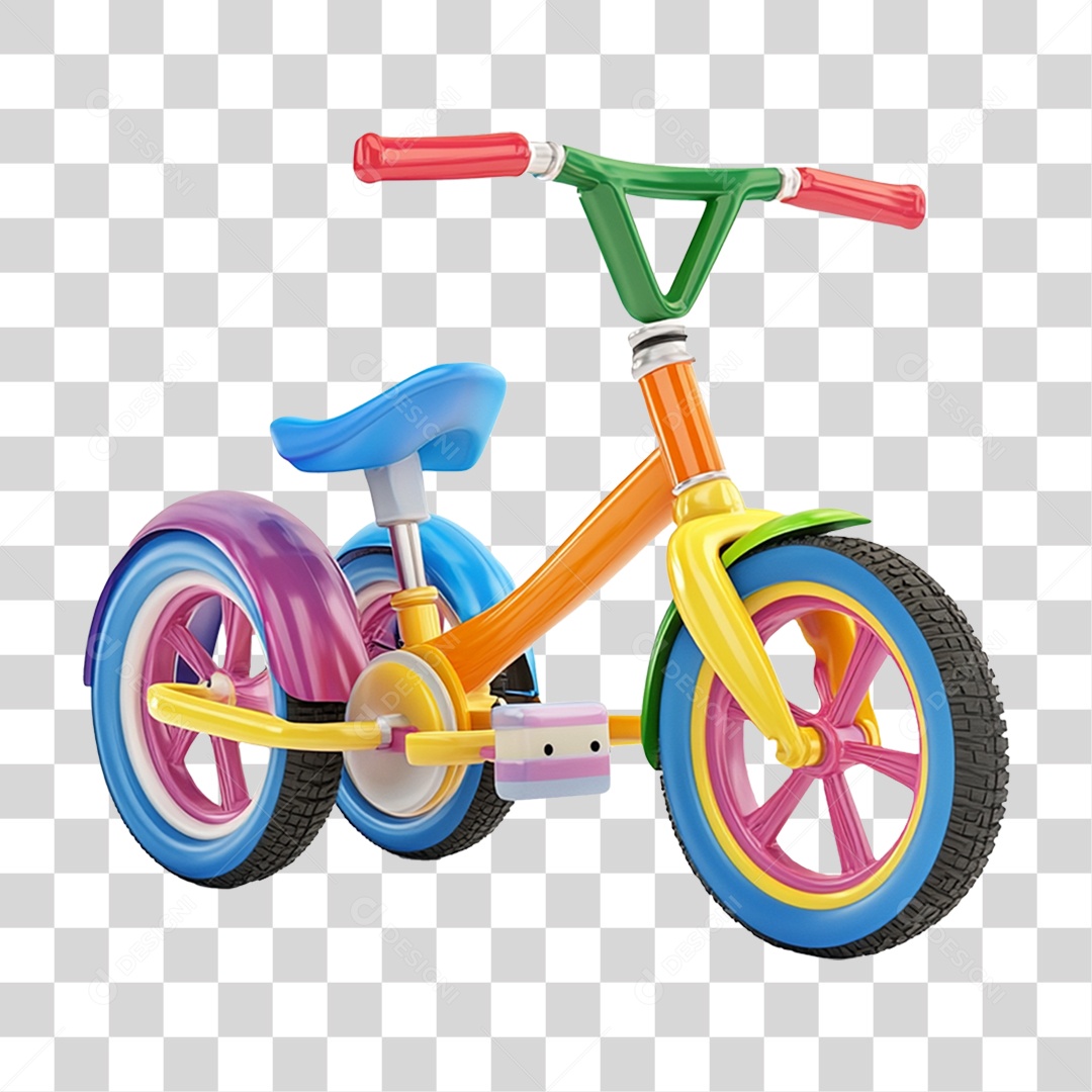 Bicicleta Infantil de Três Rodas Colorida PNG Transparente