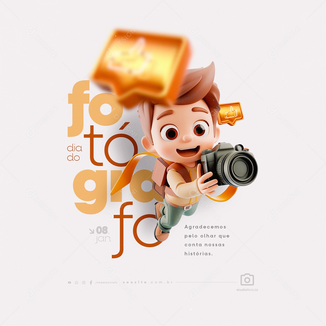 Dia do Fotográfo 08 de Janeiro Social Media PSD Editável