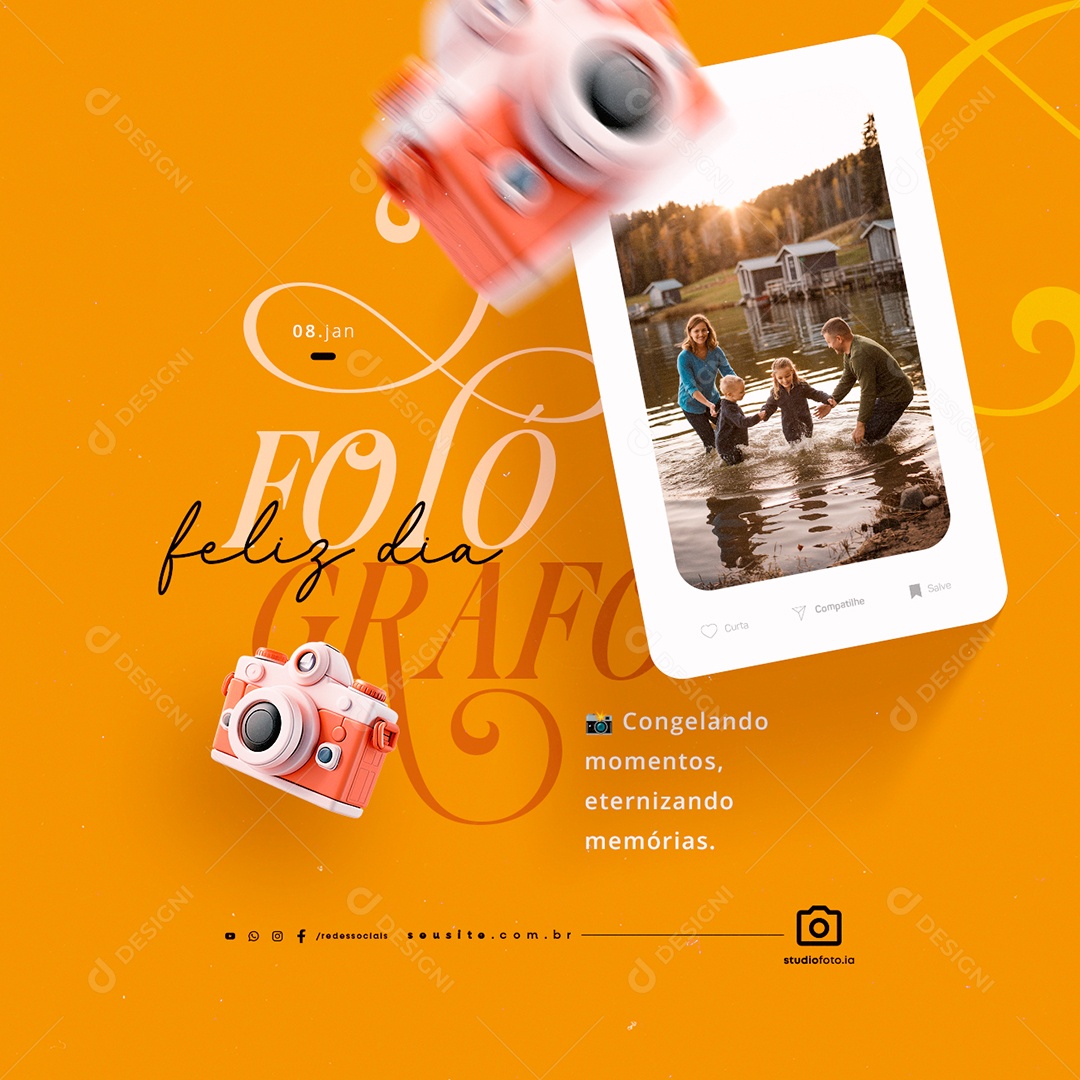 Dia do Fotográfo 08 de Janeiro Congelando Momentos Social Media PSD Editável