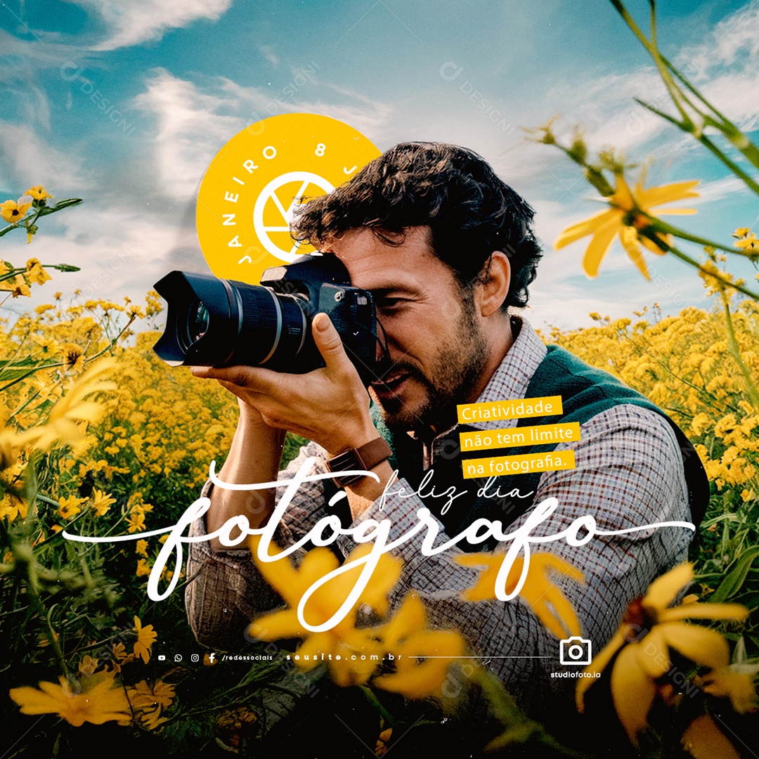 Feliz Dia do Fotográfo 08 de Janeiro Social Media PSD Editável