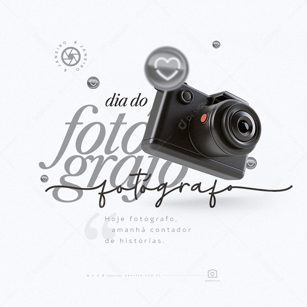 Dia do Fotográfo 08 de Janeiro Social Media PSD Editável