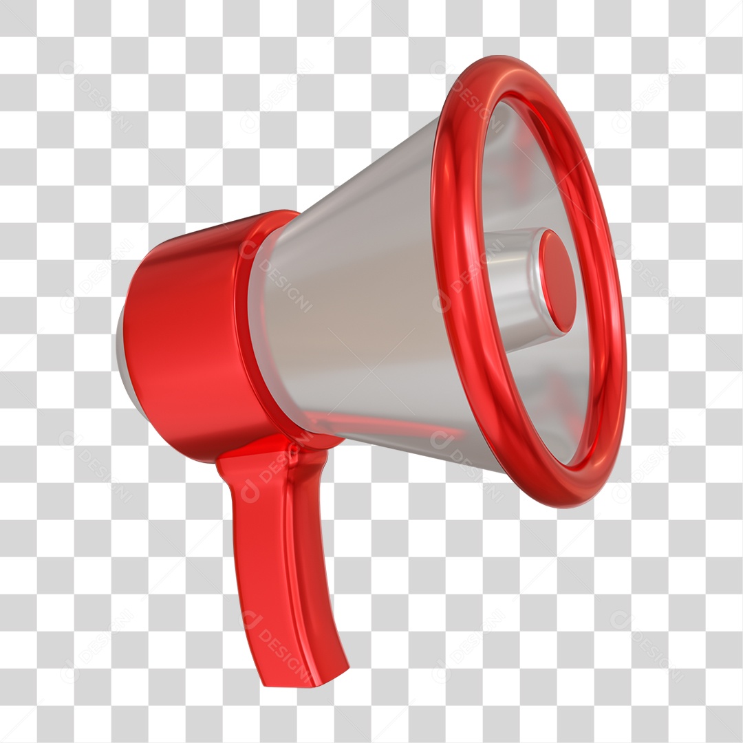 Elemento 3D Megafone Branco e Vermelho PNG Transparente