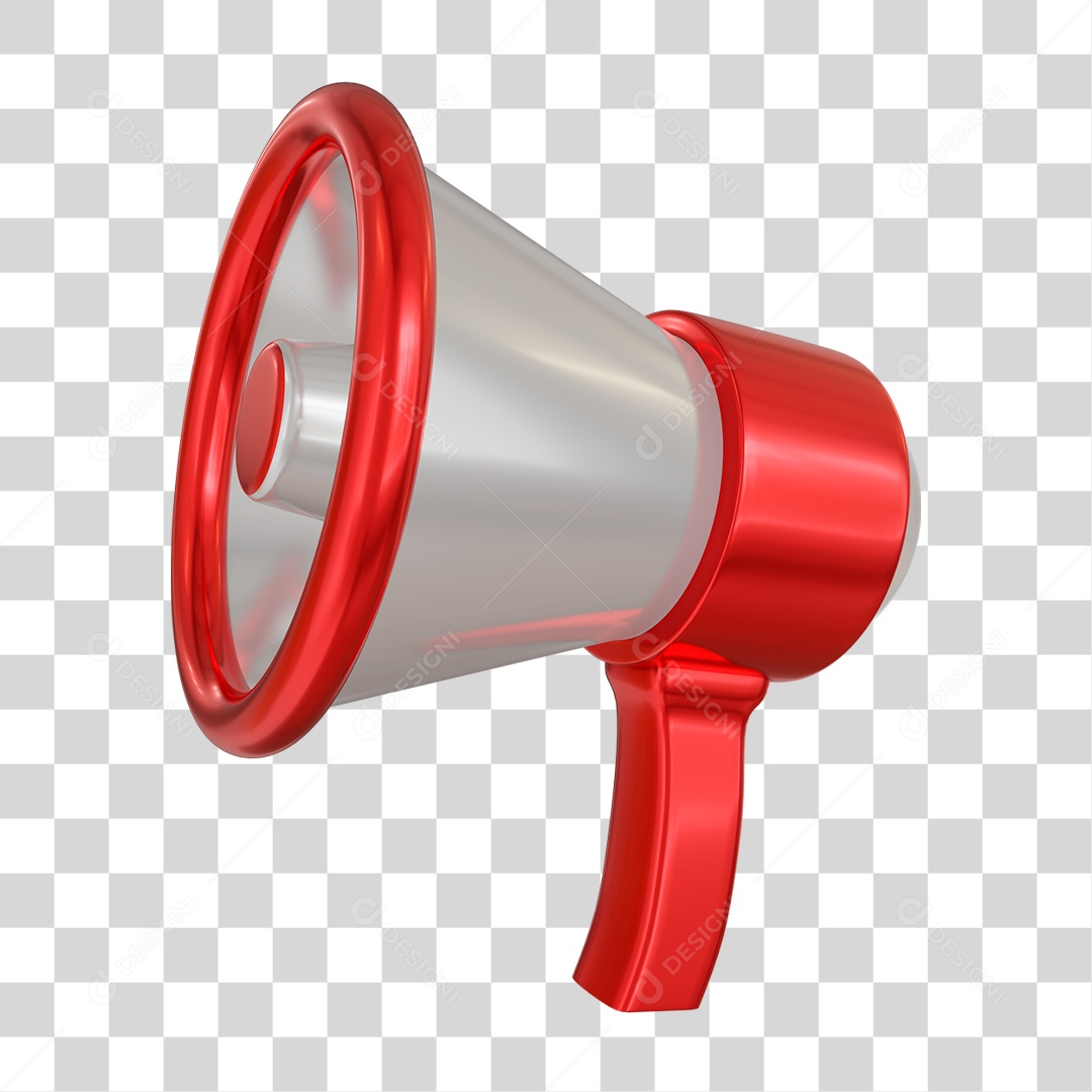 Elemento 3D Megafone Branco e Vermelho PNG Transparente