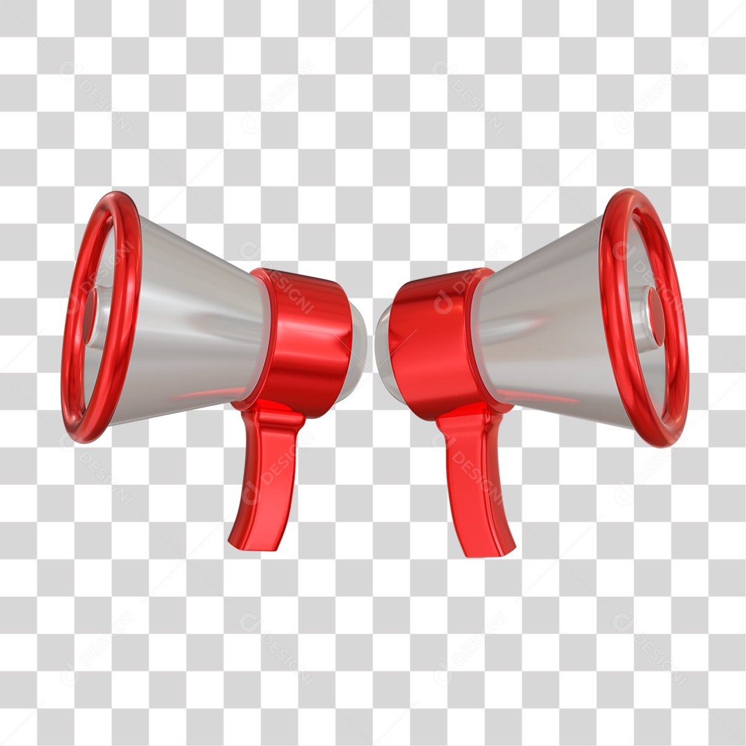 Elemento 3D Megafone Branco e Vermelho PNG Transparente
