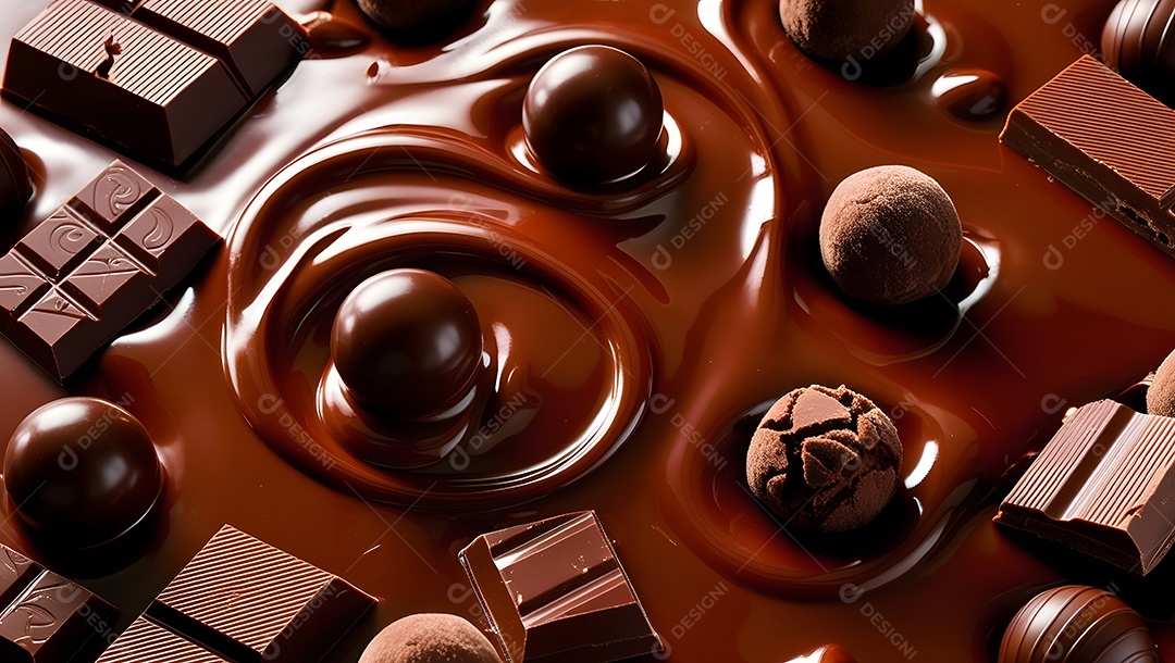 Barra e bombom ao chocolate derretido