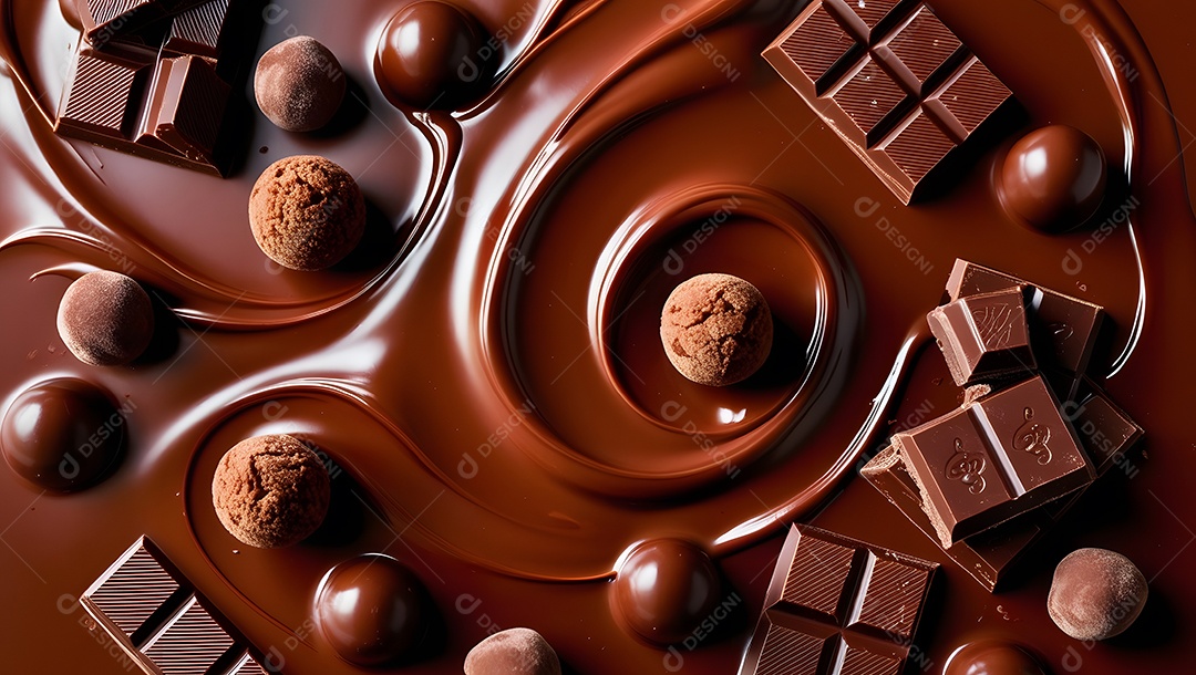 Barras e bombom ao chocolate derretido