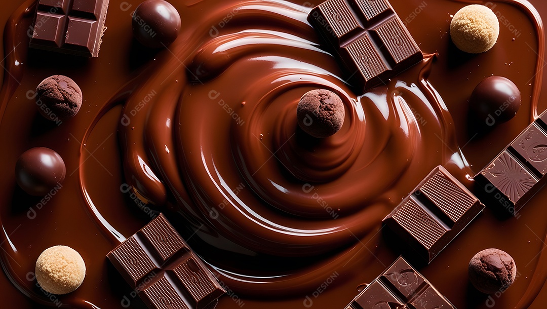 Barras e bombom ao chocolate derretido