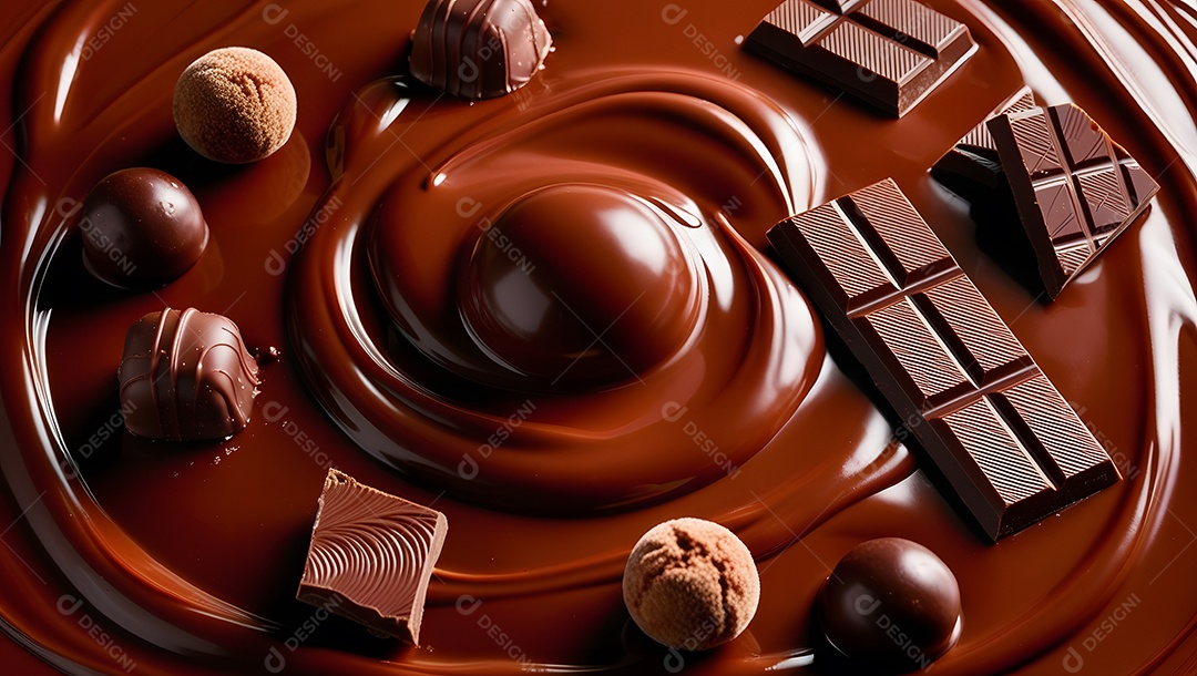 Barras e bombom ao chocolate derretido