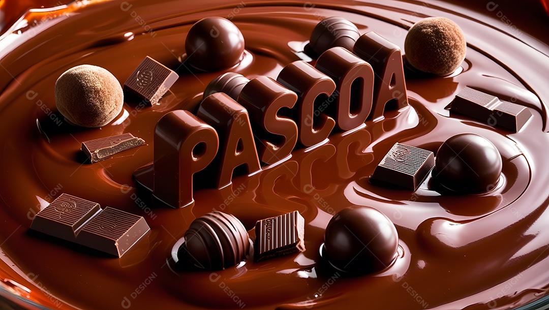 Páscoa chocolate derretido com bombons e brigadeiro