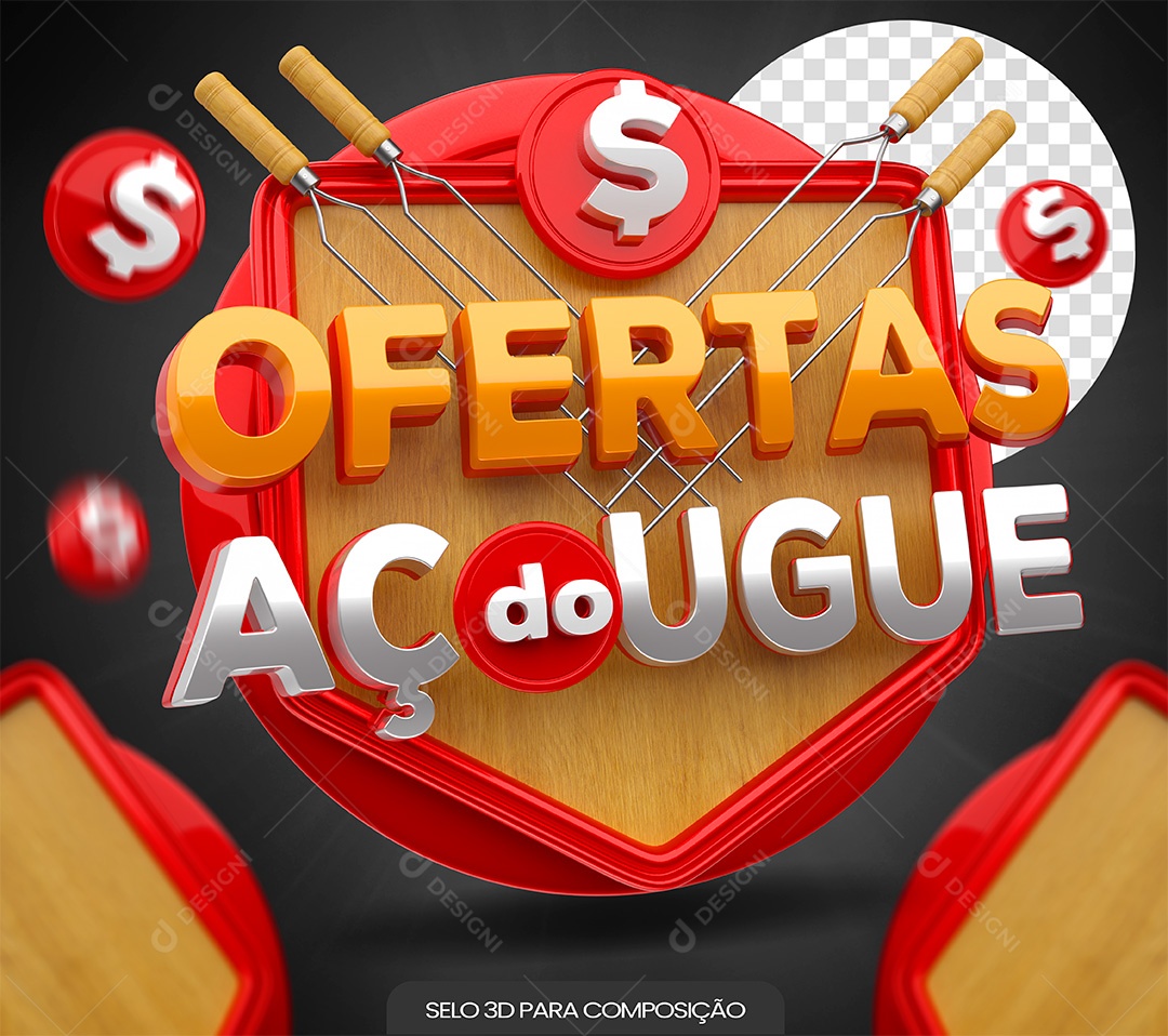 Ofertas do Açougue Selo 3D Dourado e Branco para Composição PSD