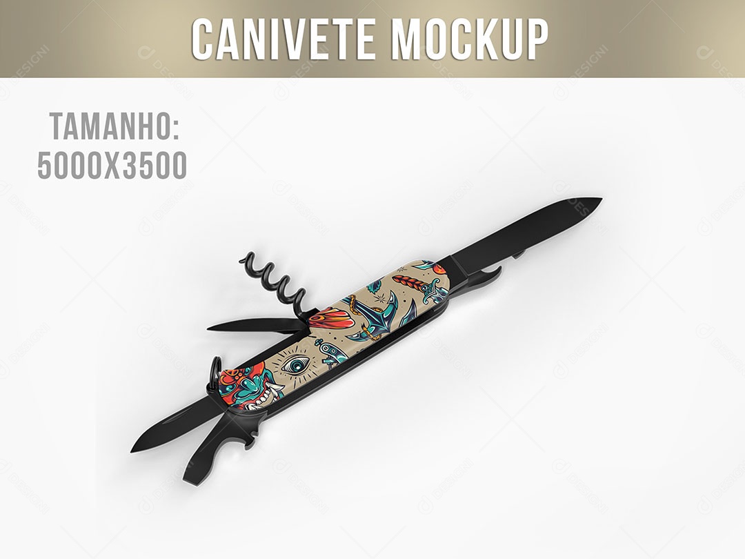 Canivete Com Abridor de Latas Mockup PSD Editável