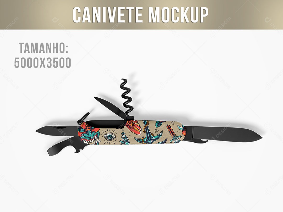 Canivete Com Abridor de Latas Mockup PSD Editável