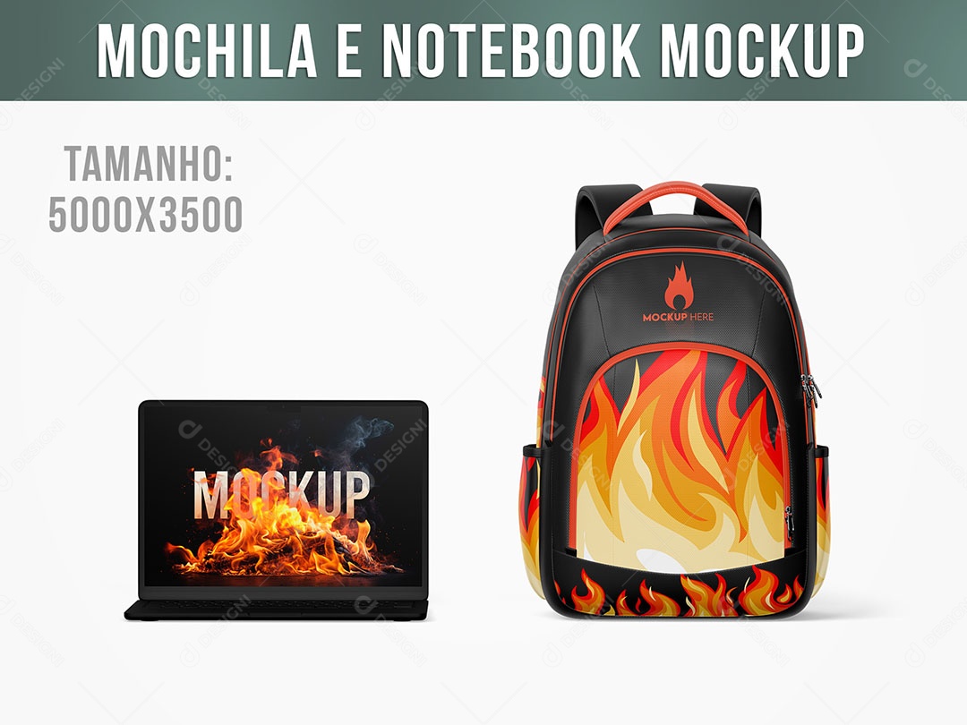 Mochila e Notebook Mockup PSD Editável