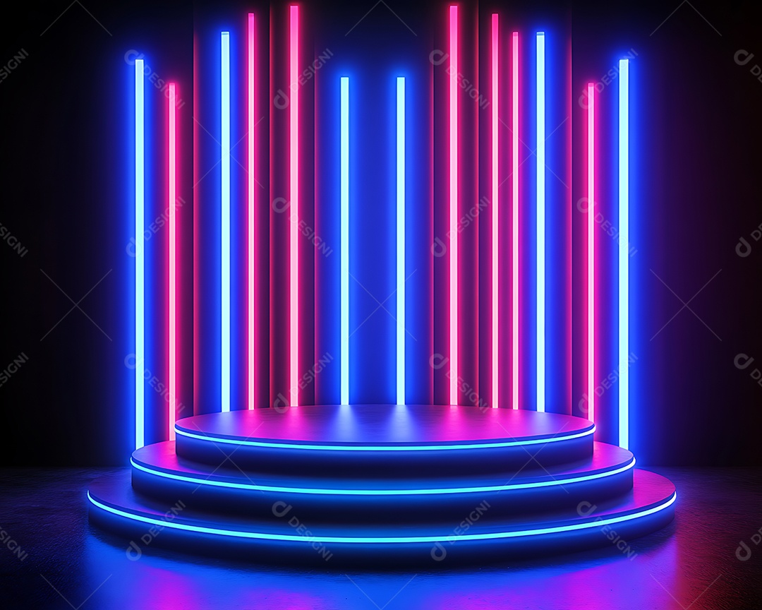 Pódio neon moderno com cores impressionantes para apresentações criativas