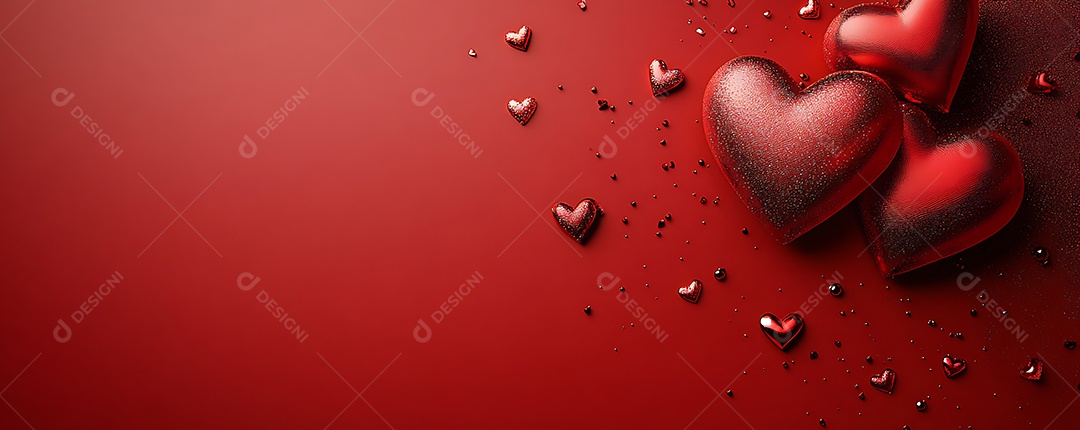 Corações vermelhos brilhantes com textura brilhante para designs românticos