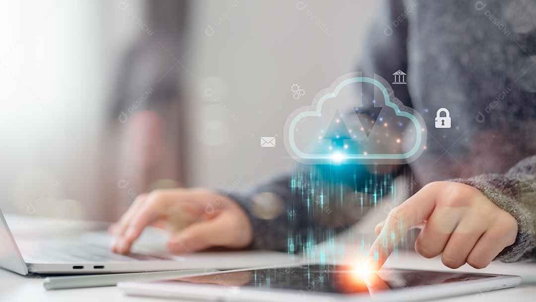 Tecnologia de computação em nuvem e armazenamento de dados on-line para o conceito de rede de negócios