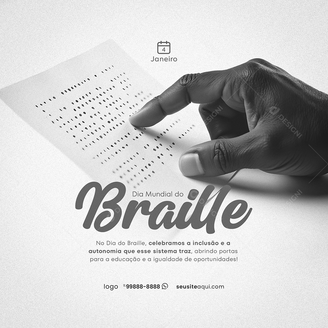 Dia do Braille 04 de Janeiro Social Media PSD Editável